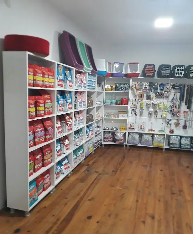 Klinikteki pet shop rafları: mama ve aksesuarlar